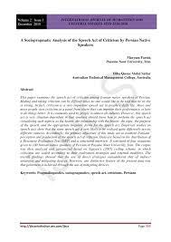 Online version of updated text of reprint. Pdf A Sociopragmatic Analysis Of The Speech Act Of Criticism By Persian Native Speakers