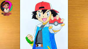 How To Draw Ash Ketchum Holding Pokeball | Pokemon Drawing - YouTube