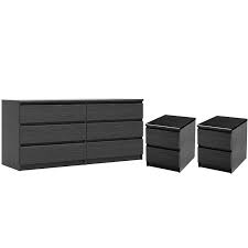 Statton solid maple double dresser. 3 Piece Bedroom Set With 6 Drawer Double Dresser And Two 2 Drawer Nightstands In Black Woodgrain Walmart Com Walmart Com