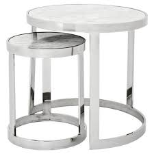 Eichholtz Fletcher Modern Classic Silver White Marble Round Nesting Side Tables Side Table Round Marble Table Antique End Tables