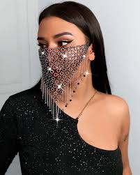 Glitter Studded Tassel Pattern Hollow Out Face Mask Online Discover Hottest Trend Fashion At Chicme Com Fashion Face Mask Clear Face Mask Glitter Studs