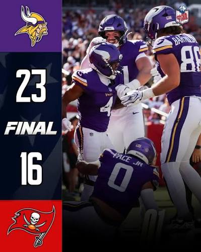 𝐕𝐈𝐊𝐈𝐍𝐆𝐒 𝐂𝐋𝐎𝐒𝐄 𝐎𝐔𝐓 𝐓𝐇𝐄 𝐆𝐀𝐌𝐄 𝐒𝐓𝐑𝐎𝐍𝐆 The Minnesota  Vikings finished with a strong performance to secure the victory over the Tampa  Bay Buccaneers. The Vikings controlled the game through key plays