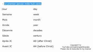 Here's a list of translations. The Date In French Part 1 French For Beginners Youtube