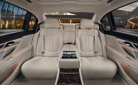 Bmw 7 Series Sedan The Rear Executive Lounge In Exclusive Ivory White Nappa Leather And Dark Grey Poplar Wood Trim Bmw 7 Series Bmw New Bmw