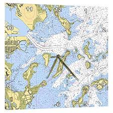 3drose Print Of Boston Harbor Nautical Chart Wall Clock 10 By 10 Inch