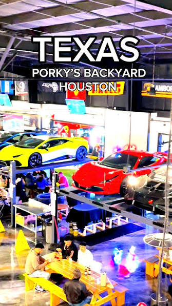 This is Porkys Backyard a food truck park in Atascocita, Texas that has  quickly become a Houston Hotspot. 17 food Trucks, Full bar and a playground  for kids and 12 state of the ark racing simulators ...