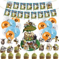 I love the clean look of the decor, yet how true to character it stays! Amazon Com Madagascar Them Birthday Party Decorations And Supplies Zoo Animal Crossing Jungle Woodland Animal Includes Banner Balloons Cake Topper For Kids Toys Games