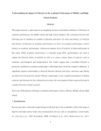 Pdf Understanding The Impact Of Lifestyle On The Academic Performance Of Middle And High School Students