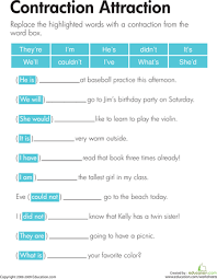 Contraction Attraction Worksheet Education Com Word Boxes Kids Worksheets Printables 2nd Grade Writing