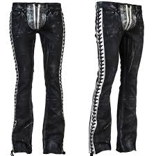 Black And White Split Jeans Mens Silver Stripe Custom Pants