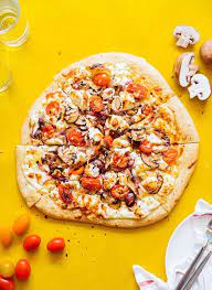 Goat Cheese Pizza With Mushrooms And Healthy White Sauce Recipe Goat Cheese Pizza Recipes Goat Cheese Pizza White Pizza Recipes