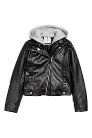 Hooded Biker Jacket Black Kids H M Ca Faux Leather Biker Jacket Biker Jacket Sweatshirt Fabric