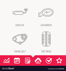 Tire Tread Car Mirror And Timing Belt Icons