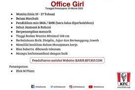 Info loker cleaning service yang selalu update. Lowongan Kerja Office Girl Di Kfc Blok M Plaza Atmago