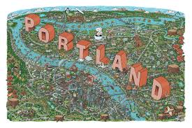 Cartoon Island Drawing Birds Eye View A Fun Cartoon Map Of Modern Day Portland Or Usa Portland Map Illustrated Map Cartoon Map