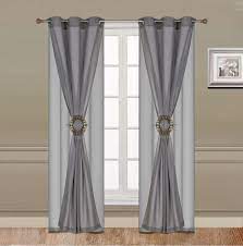 Curtain Set 6 Piece Grey Grommet Faux Silk With Grommet Sheer And Hold Back Clip Home Garden Window Treat Home Curtains Curtains Window Treatments Bedroom