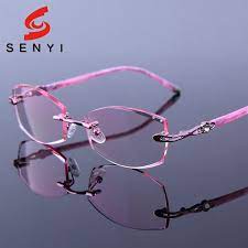 Tinted Reading Eyeglasses Pink Frames Presbyop Glasses Women Optical Hyperopia Female Rimless Rhinestone Woman Cryst Womens Glasses Fashion Eye Glasses Glasses
