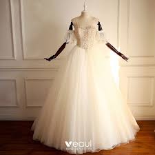 Internationale designer und eigene lecher exklusiv kollektion mit hauseigenem änderungsatelier. Luxus Herrlich Gold Brautkleider Hochzeitskleider 2018 A Linie Off Shoulder Herz Ausschnitt Kurze Armel Ruckenfreies Perle