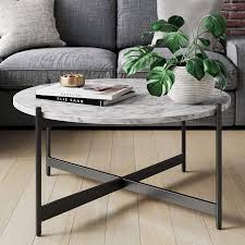 Amazon Com Nathan James Piper Faux Marble Round Modern Living Room Coffee Table With Metal Frame Black Furniture Decor