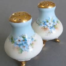 Vintage ceramic red lobster claws salt and pepper shakers. Vintage Hand Painted Porcelain Salt Pepper Shakers Forget Me Nots Gilt Tops Hand Painted Porcelain Stuffed Peppers Porcelain Painting
