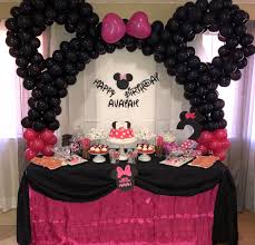 Minnie Mouse Birthday Dessert Table With Balloon Arch Dessert Table Birthday Birthday Desserts Desserts