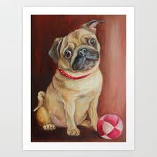 Why should you choose a custom canvas painting? Pug Dog Portrait Cute Pet With Ball Oil Painting On Canvas Art Print By Canisart Society6
