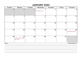 All the times in the january 2020 calendar may differ when you eg live east or west in the united states. 2020 Malaysia Monthly Calendar With Notes Free Printable Templates