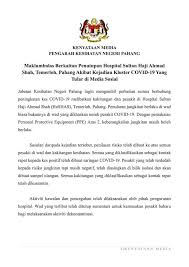 Kenyataan media pengarah kesihatan negeri pahang 20 jun 2021. Pahangmedia On Twitter Kenyataan Media Pengarah Kesihatan Negeri Pahang 16 Jun 2021 Maklumbalas Berkaitan Penutupan Hospital Sultan Haji Ahmad Shah Temerloh Pahang Akibat Kejadian Kluster Covid 19 Yang Tular Di Media Sosial Jabatan