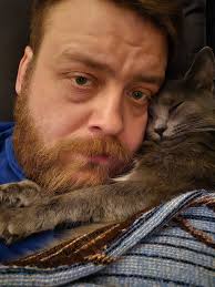 Cat seeking comfort and companionship from owner