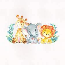 Watercolor Safari Animals Baby Shower Sticker Zazzle Com Animais De Aquarela Arte Infantil Arte De Bercario