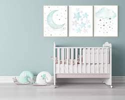 Mint And Gray Nursery Wall Art Mint Green Nursery Decor Moon Etsy