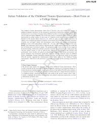 Pdf Italian Validation Of The Childhood Trauma Questionnaire Short Form On A College Group