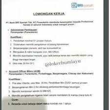 Lowongan kerja bank bri tahun 2021 lulusan sma smk d3 d4 s1 s2 semua jurusan loker tahun 2021 bank bumn cpns. Lowongan Kerja Pt Bank Brisyariah Tbk Februari 2019
