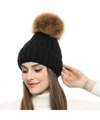 Black Beanie With Pom Pom Womens Womens Girls Winter Fur Hat Large Faux Fur Pom Pom Beanie Winter Hats Black Cn189x02rsq Fur Pom Pom Beanie Faux Fur Pom Pom Winter Hats