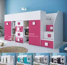Beim hochbett mit schrank sind markenmodelle mit leiter oder treppe vorhanden. Hochbett Etagenbett Hochglanz Telly3 Mit Schreibtisch Schrank Regalen Und Treppe Weiss Kaufen Bei Hood De