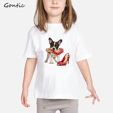 2019 Summer Top French Bulldog Print T Shirt Enfant Children