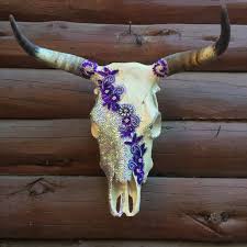 Purple Sequin Cow Skull Cow Skull Art Painted Cow Skulls Cow Skull