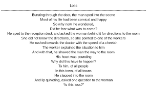 Instead, you can let your thoughts run wild so that the since free verse poems have no set structure, it's up to you to make the poem sound great without rhyming or any type of pattern. Loss But It S A Free Verse Poem I Did For My English Class Lossedits