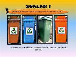 Alam sekitar tanggungjawab bersama di bawah adalah kategori / keterangan bahan buangan (sampah) yang boleh anda buang ke tong sampah kitar semula mengikut kategori untuk panduan anda. Warna Tong Sampah Kitar Semula Tong Sampah Tong Kitar Semula