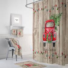 Red Truck Home Decor Shower Curtain Optional Bathroom Set Etsy Bathroom Sets Red Truck Fabric Shower Curtains