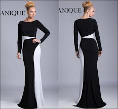 New Arrival Long Sleeve Fall Winter Evening Dresses 2015 Janique Black And White Chiffon Fashion Formal Evening Dress 2015 Chiffon Fashion White Evening Gowns