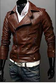 Brown Leather Jacket Men S Brando Front Zipper Belted Buckle Shoulder Epaulets Brown Leather Jacket Men Leather Jacket Men Brown Leather Jacket