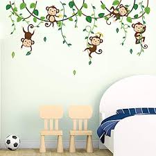 Animal wall stickers for bedrooms. Decalmile Monkey Climbing Tree Wall Decals Jungle Animals Wall Stickers Kids Room Baby Nursery Bedroom Wall Decor Buy Online At Best Price In Uae Amazon Ae