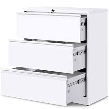3 Drawers White Lateral File Cabinet With Lock Lockable Heavy Duty Filing Cabinet Steel Construction Lateral File Cabinet Filing Cabinet Office File Cabinets