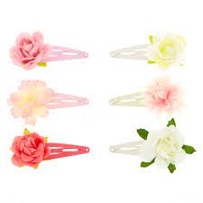 Claire S Club Flower Snap Hair Clips 6 Pack Pretty Jewellery Hair Clips Hair Accessories