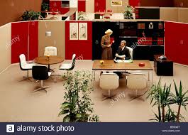 1970s Open Space Offices Overview With Executive And Secretary Stock Photo Open Space Office Office Space Office Interiors