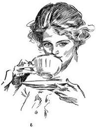 Lady Drinking Tea Tea Time Graphics Vintage Lady Clip Art Black And White Clipart Harrison Fisher Sketch Clip Art Vintage Tea Cup Drawing Tea Illustration