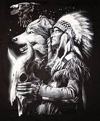 Black And Native American Hugging Indian Chief W Wolf Skull Genuine Licensed T Shirt L Native American Cherokee Native American Tattoos Native American Artwork