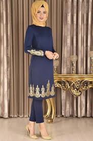 Modamerve Gold Aplikli Tunik Pantolon Ikili Takim Lacivert Myg 5694 The Dress Moda Tunik