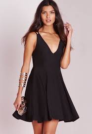 Slinky V Neck Skater Dress Black Black Dresses Dresses Uk Womens Dresses